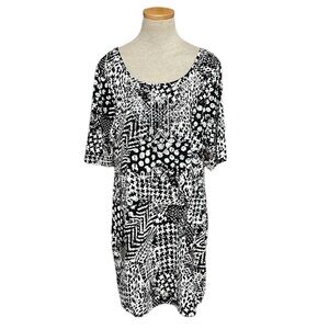 Style & Co Dress Womens Large L Black White NWT Safari Garden Rhinestones